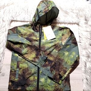 All in Motion green brown camo hooded windbreaker boys size L NWT!